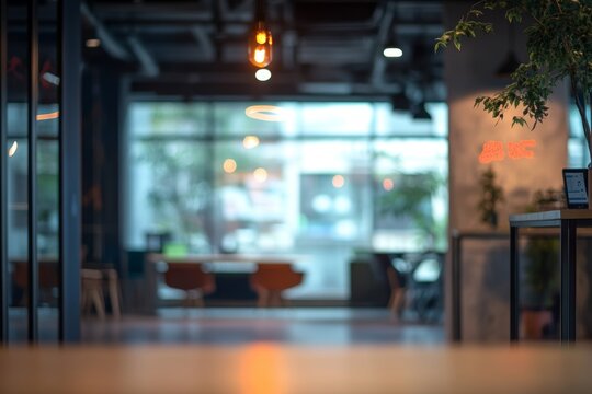 A blurred office background showcasing a modern startup environment with charts and a tranquil space, ideal for creative and professional settings.