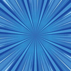 Abstract blue radial stripes square background comic style