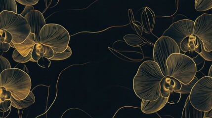 Elegant golden orchids on dark background.
