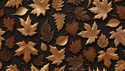 Textured background of golden and bronze leaves, artistic natural elements, seasonal decor