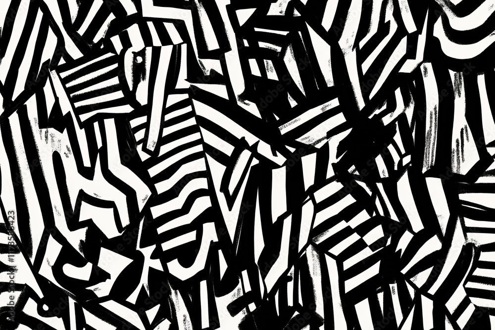 Aufkleber dynamic abstract pattern with bold black and white geometric shapes and stripes, perfect for modern 