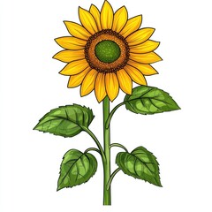 Naklejka premium Vibrant Sunflower: A Close-Up of a Blooming Sunflower, Showcasing its Golden Petals and Lush Green Leaves