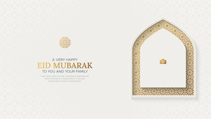 Eid Mubarak Islamic elegant ornamental greeting card background with Arabic pattern and photo frame