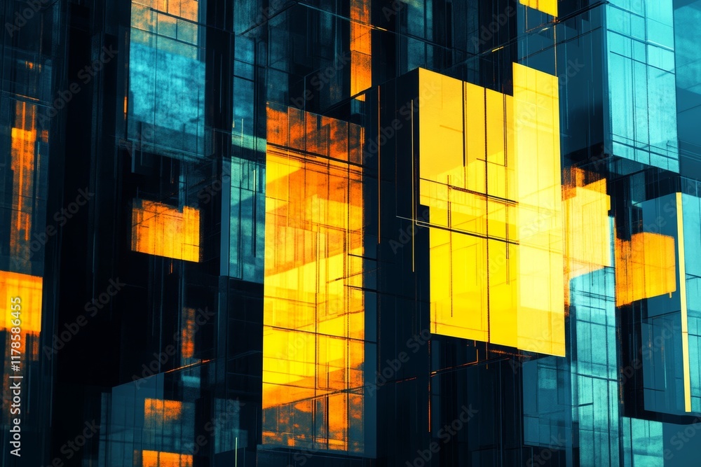Poster this abstract digital artwork features a blend of geometric shapes and vibrant colors. the interplay