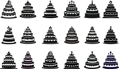 Set of Layered Birthday Cake Silhouette Vector Artwork