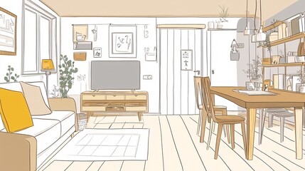 Cozy Scandinavian Functional Room Layout with Minimalist Design Elements