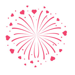 Pink Firework with Heart. Element for greeting card, web design in Valentine's day 14 february. Vector illustration