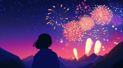 New Year Fire Works Illustration