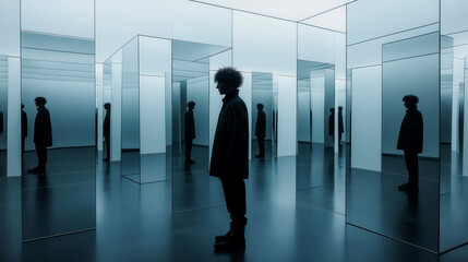 Fototapeta premium Abstract art and depression tranquil reflections in a mirror maze