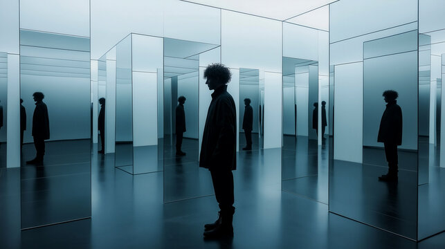 Abstract art and depression tranquil reflections in a mirror maze