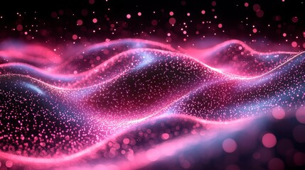 Fototapeta premium Abstract pink and blue glowing wave particles background.