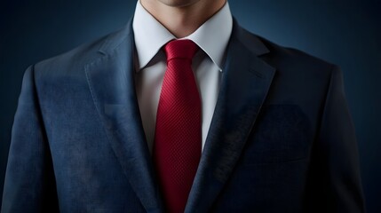 Confident,well-dressed businessman in a formal black suit and red tie standing in a dark,shadowy office environment,conveying a sense of power,authority,and leadership.