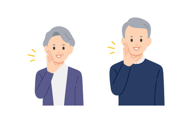 呼びかけのポーズをするシニア男女･老夫婦のセット【人物ベクターイラスト素材】