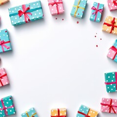 the AI Image Generator, Colorful Gift Boxes with Ribbons on White Background