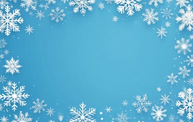 Snow scene with falling snowflakes, snow-covered trees on a blue background. Perfect for winter themed designs or holiday decorations