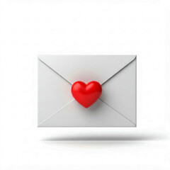 envelope with red heart button isolated on white background
