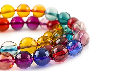 A layered necklace with vibrant glass beads on a white background.