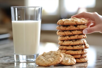 Fresh Milk and Cookies on a Kitchen Counter