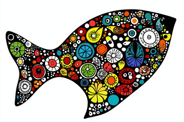 Colorful fish illustration filled with vibrant patterns and shapes