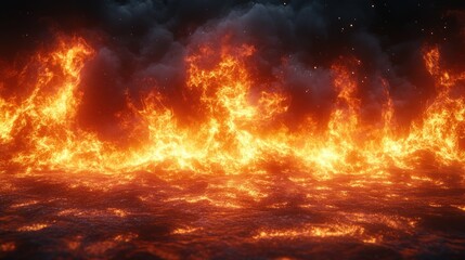 A vibrant depiction of flames against a dark, smoky background, evoking intensity.