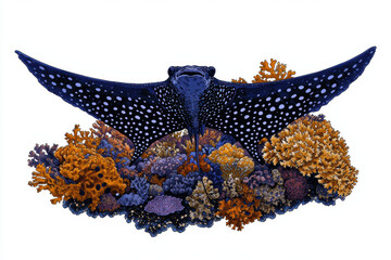 spotted eagle ray swimming over vibrant coral reefs, showcasing beauty