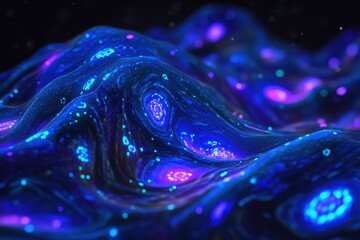 Abstract Blue and Purple Luminous Wave Landscape