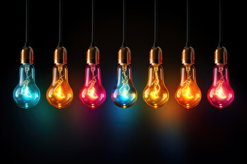 Awesome Rainbow Spectrum of Hanging Light Bulbs on Dark