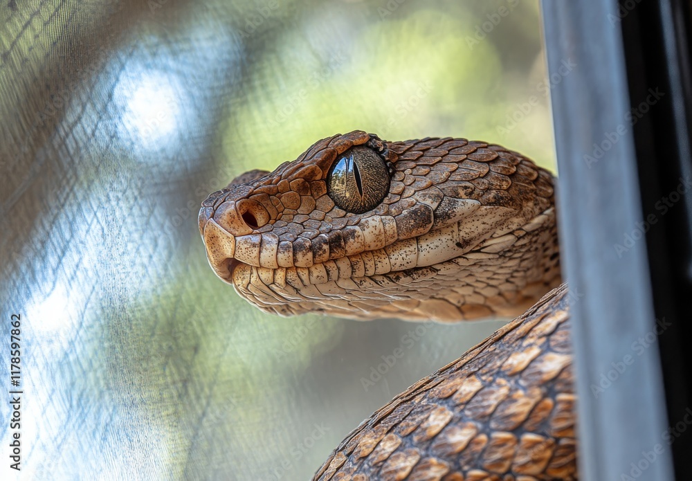 Aufkleber close-up view of a beautifully colored snake with intricate scale patterns illuminated by natural li