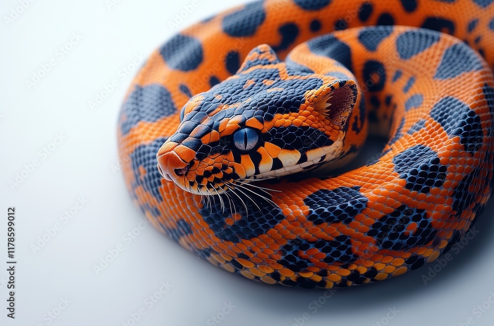 Poster close-up view of a vibrantly colored snake with distinctive patterns on its skin, showcasing bright 