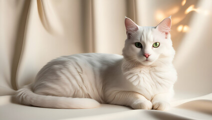 A charming white cat with a luxurious, pure white coat