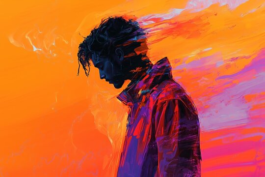 Glitch waves in vibrant colors featuring a silhouette against a dynamic background