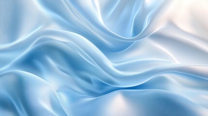 Abstract light blue silk fabric with soft waves and folds.