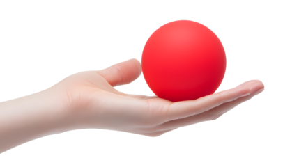 Hand holding red ball isolated on transparent background
