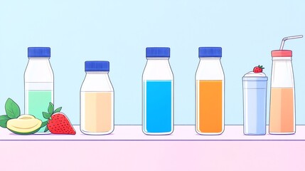 Vibrant Smoothies Beautifully Illustrated in a Flat Style. AI Generated