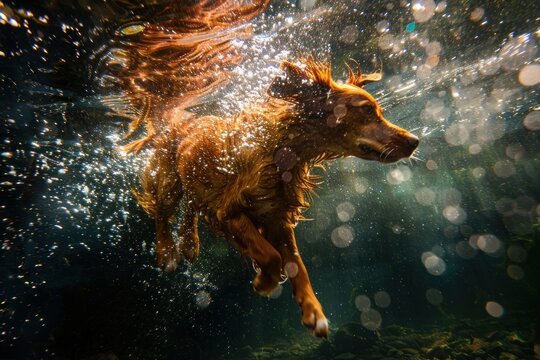 Pupy swimming underwater outdoors animal canine.