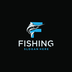 fishing logo design, Fishing Logo in the sea Fish Hunter Logo Design Template with Hook concept.