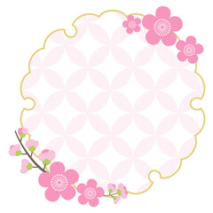 ひなまつり、桃と七宝柄のフレーム