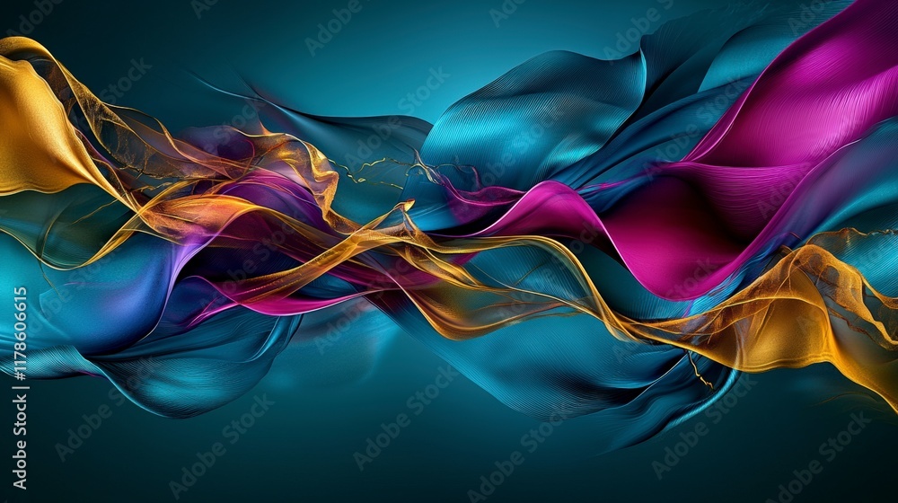 Poster vibrant abstract wave patterns digital art colorful design modern aesthetic close-up creative compos