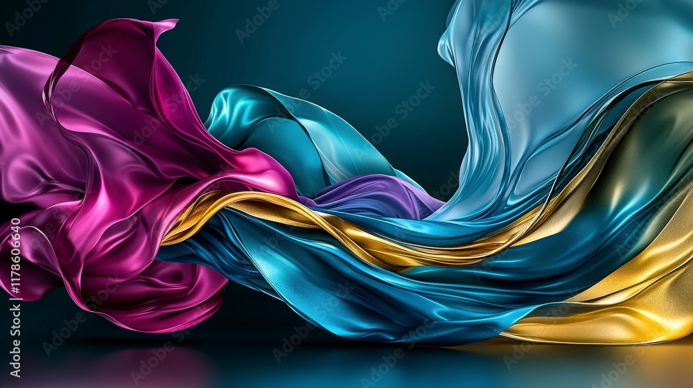 Fototapete vivid abstract wave design digital art creation colorful fabric motif studio setting close-up view m