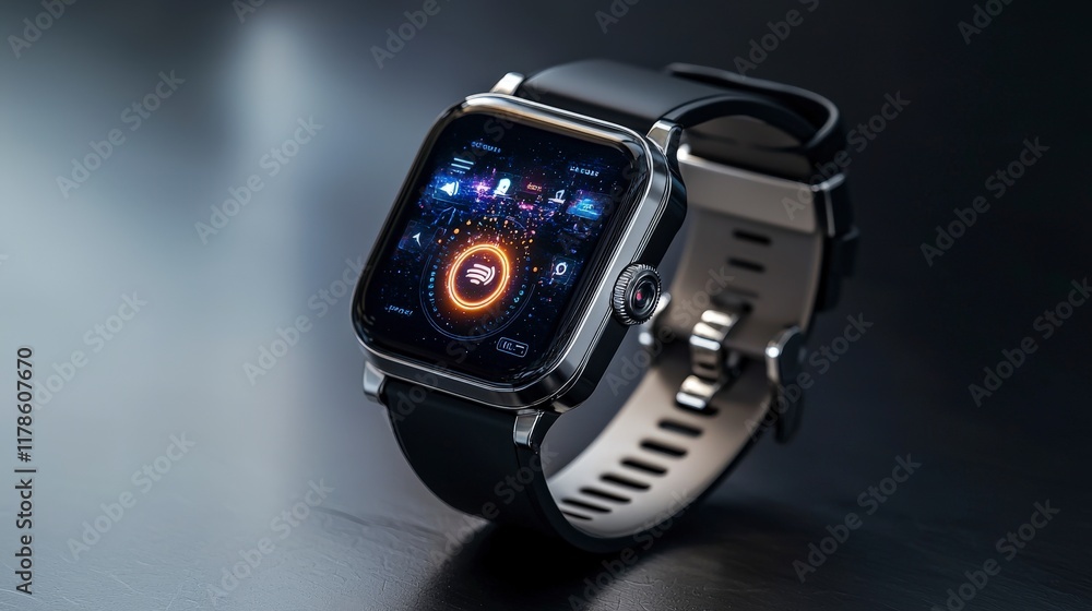 Aufkleber Futuristic smartwatch displaying advanced features modern tech environment photostock image close-up view innovative concept