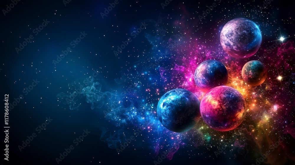 Poster Cosmic exploration journey outer space digital artwork celestial environment panoramic view universe concept