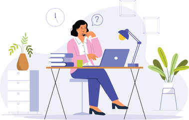 Professional Workspace and Laptop Use Illustration Design A modern desk setup with a laptop, coffee cup, and task organizer.