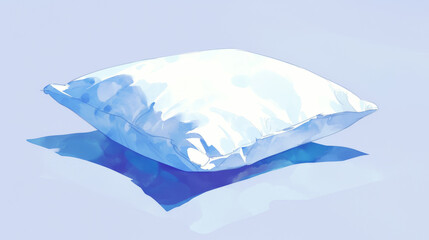 Fototapeta premium Pillow, Watercolor Clipart, White background, ultra-detailed, hyper-realistic. A white pillow on the floor, in a blue color palette.