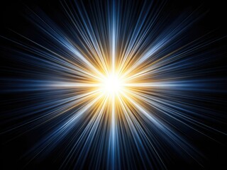 Fototapeta premium A dramatic spotlight explodes in a high-contrast, black background, creating abstract light beams.
