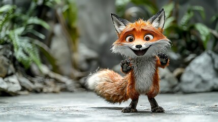 Fototapeta premium Playful cartoon fox in a nature setting whimsical illustration vibrant environment creative perspective
