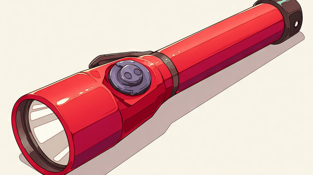 electric torch, Red flashlight, simple cartoon style, vector illustration, white background, isometric view.