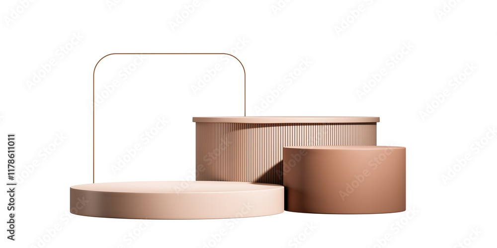 Poster minimalistic beige podiums in different shapes and textures, set on a white background. perfect for 