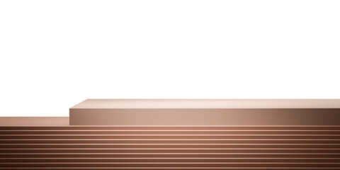 A minimalistic beige and brown tiered countertop with a sleek design. Presented on a white background, ideal for product displays and presentations. 3D Rendering.