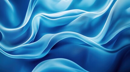 Fototapeta premium Abstract blue silk fabric waves, elegant flowing textile texture background.