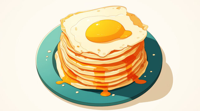 pancakes with egg on teal plate clip art preview